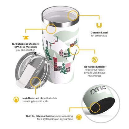 RTIC 30oz Essential Tumbler with Lid, Ceramic Lined, Insulated, Stainless Steel, Metal, Double Wall Vacuum-Insulation, Travel Cup for Iced Coffee, Tea, Hot and Cold Drink, Apres Ski