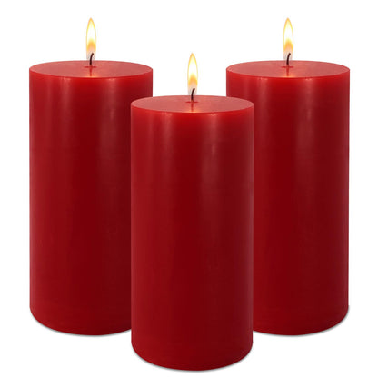 Set of 3 2.8x6 inch red Pillar Candles for Romantic Valentine's Day and Christmas; unscented Pillar Candles for The Home Dining Room; smokeless, drip-Free, Clean-Burning Emergency Candles