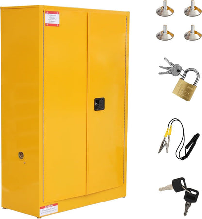 Flammable Storage Cabinet 43" x 18" x 65", 45 Gallon Galvanized Steel Flammable Liquid Storage Locker with 2 Adjustable Shelves & Manual-Close Doors, OSHA Compliant Industrial Hazardous Storage