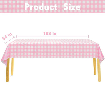 Kesfey 8 Packs Pink and White Checkered Tablecovers 54 x 108 Inches Disposable Party Picnic Table Cloth SpillProof Plastic Gingham Tablecovers for Camping Decoration Party Favors