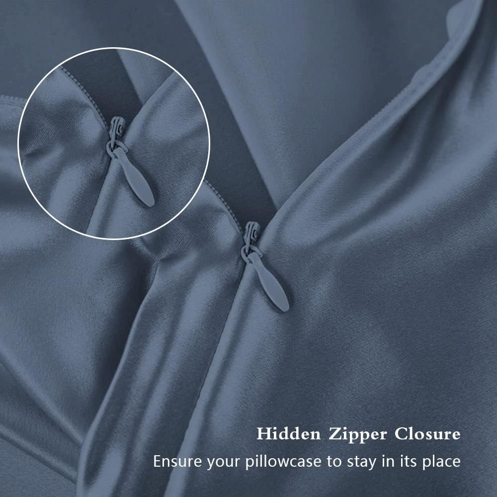 Skiennix Mulberry Silk Pillowcase - Anti-Acne Cooling Sleep | Standard Size, Ash Blue, Hidden Zipper