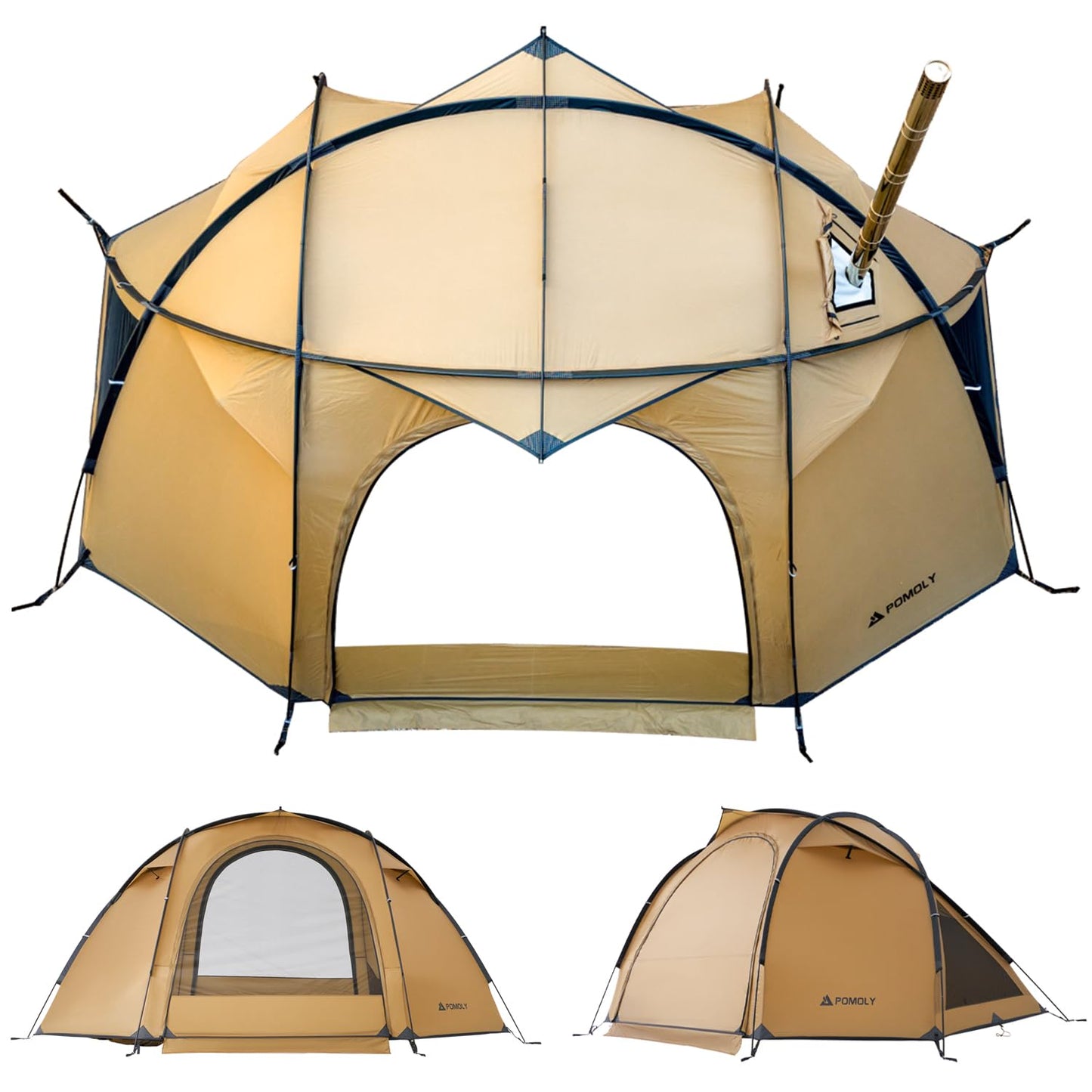 POMOLY Dome Tent Freestanding Camping Hot Tent, Barracuda 2 Portable Wood Stove Tents for 1-2 Person Backpacking, Hiking