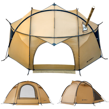 POMOLY Dome Tent Freestanding Camping Hot Tent, Barracuda 2 Portable Wood Stove Tents for 1-2 Person Backpacking, Hiking