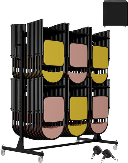 Folding Chair Rack; Folding Chair Cart with Locking Wheels for 84 Chairs or 12 Tables + 42 Chairs; Heavy - Duty Large Chair Holder Includes Weatherproof Cover