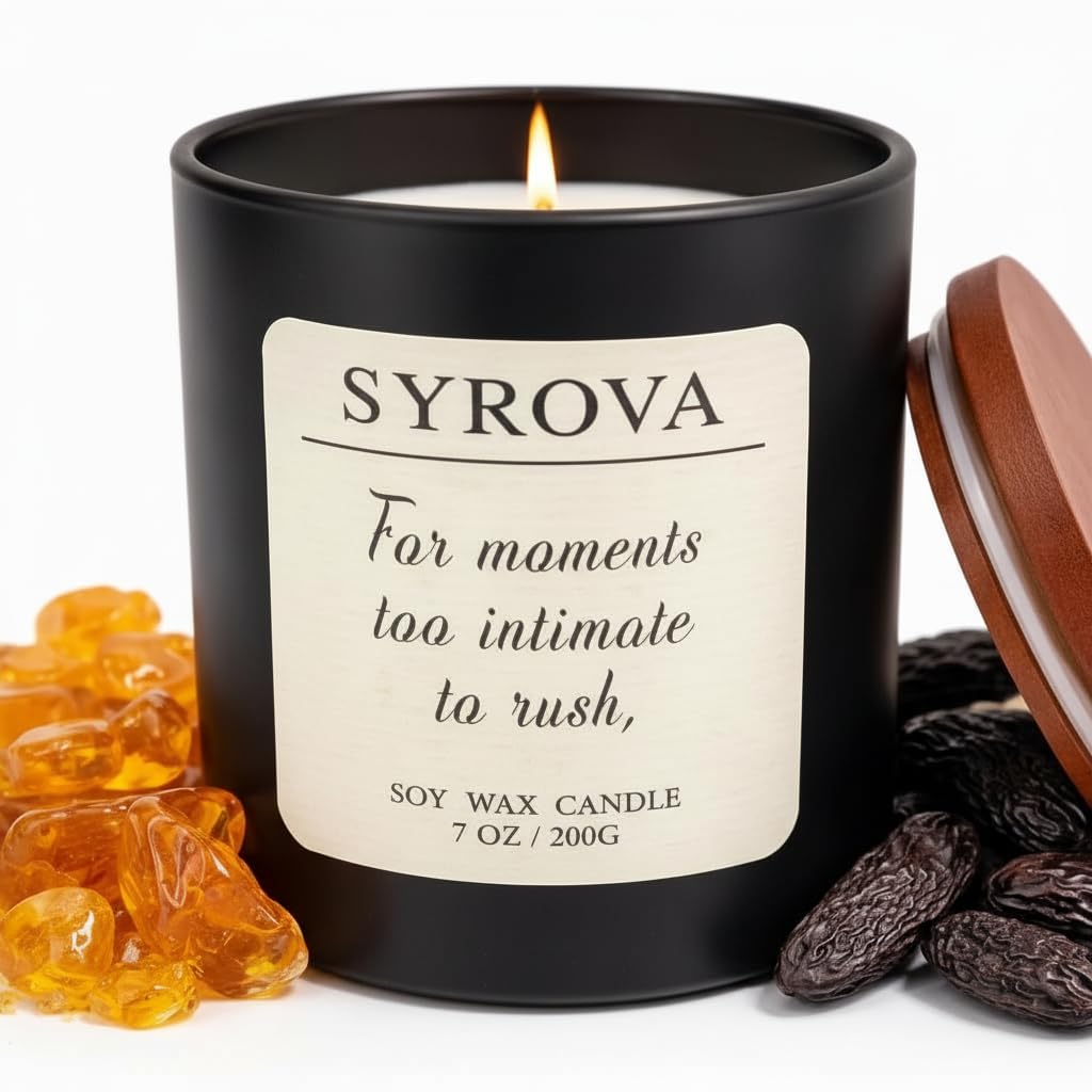 Amber & Tonka Bean Candle, Luxury Scented Soy Candle 7oz, Warm Cozy Fragrance for Home, Relaxing Aromatherapy Candle, Gift for Women, Long Lasting Jar Candle