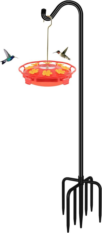 Feed Garden 76'' Heavy Duty Bird Feeder Pole - Adjustable Shepherds Hook with 7-Prong Base for Outdoor Use