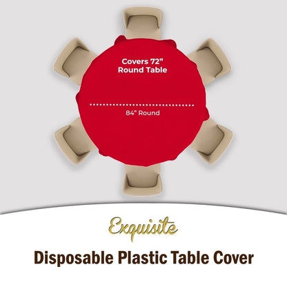 Party Solids Pack Of 6 Premium Plastic Tablecloth 84 Inch Round Plastic Table Cover - Red