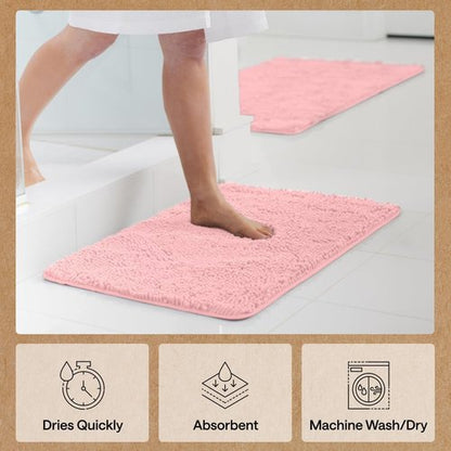 GORILLA GRIP Bath Rug Mat - Thick, Soft Chenille | Quick-Dry Microfiber, 30x20, Light Pink