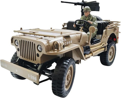 YUCT 1/10 RC Crawler - Military Vehicles Willys MB Jeep 4x4 Army Off Road Trucks for Adults(Camel with Driver Figure &amp Machine Gun)