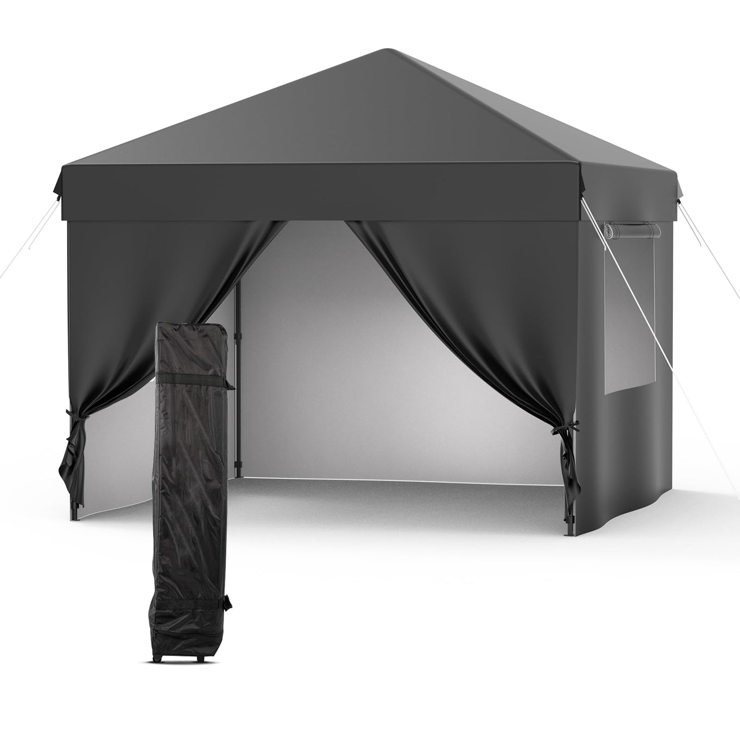 GarveeTech 10x10 Pop Up Canopy with 4 Removable Sidewalls and Windows, 3 Adjustable Heights Commercial Shelter, Portable Enclosed Instant Tent with Wheeled Carry Bag, Waterproof Outdoor Gazebo, Black