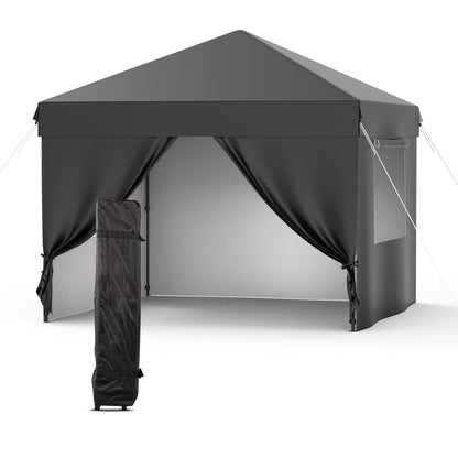 GarveeTech 10x10 Pop Up Canopy with 4 Removable Sidewalls and Windows, 3 Adjustable Heights Commercial Shelter, Portable Enclosed Instant Tent with Wheeled Carry Bag, Waterproof Outdoor Gazebo, Black