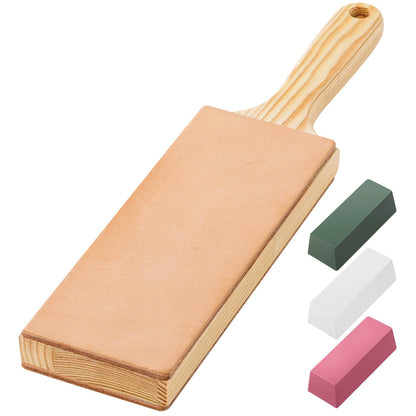 Angerstone Oversize Double Sided Leather Strop Kit(3" Knife Stropping Leather）with Ergonomic Handle - Knife Strop for Sharpening Knives, Wood Carving Chisels, Buffing Compound Included