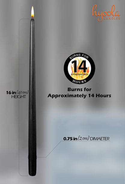 Hyoola Tall Taper Candles - 16 Inch Black Unscented Dripless Taper Candles - 14 Hour Burn Time - 8 Pack