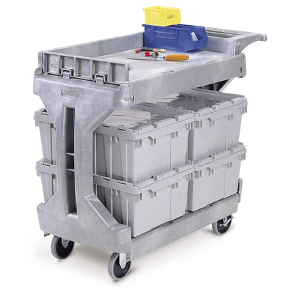 Akro-Mils 30930 ProCart 400 Pound Capacity Heavy Duty 2 Tier Rolling Service Utility Cart with Wheels and Hinged Side Gates, 42-Inch x 19-Inch x 35-Inch, Gray