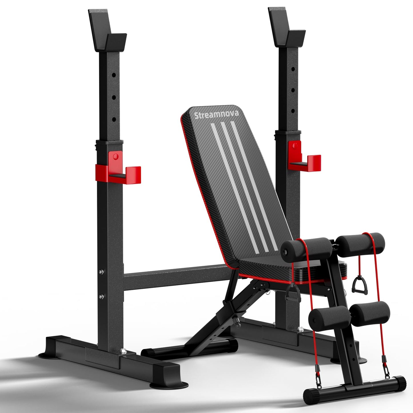 Streamnova Adjustable Squat Rack, 550LBS Multi-Function Barbell Rack for Weight Lifting and Home Gym Fitness Workout Portable Squat Bench Press - Great for Beginners