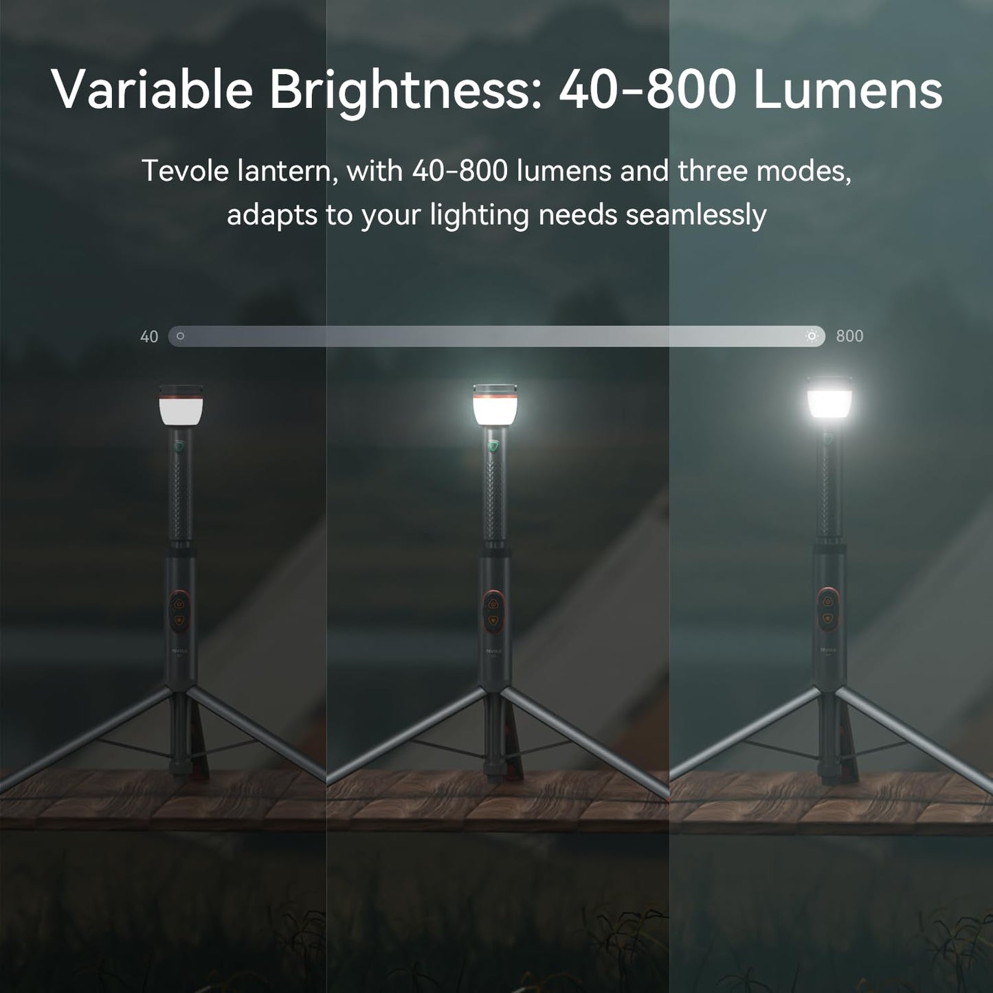 TEVOLE Camping Light Telescopic Collapsible 800 Lumens IP65 Waterproof with Product Image 4-in-1 Camping Light, Work Light, Video Flashlight 2000LM Rechargeable