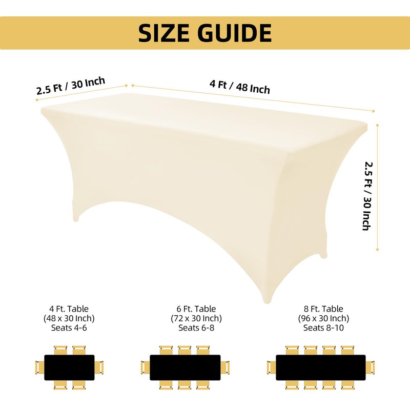 ZarzaaSik 6-Pack 4ft Spandex Table Covers for Rectangular Folding Tables - Wrinkle Resistant Stretch Tight Table Cloths - Ultimate Fitted Table Protector for Parties, Trade Shows, and Wedding