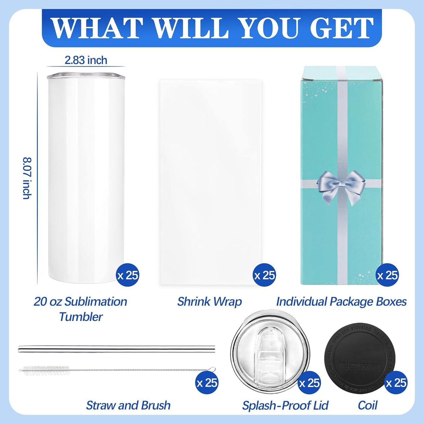 Joyclub Bundle of 10 Pack 12oz Kids Sublimation Tumbler Water Bottle and 25 Pack 20 oz Sublimation Tumblers Flat Edge Cups