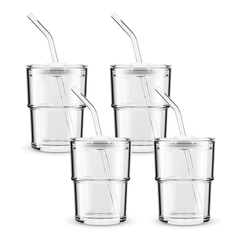 BLUEPOLAR 13 oz Tumbler Water Glass, Water Bottle with Straw and Dustproof Lid, Coffee Ice Cup Double Wall Insulated Glass Cup (White-4pack)