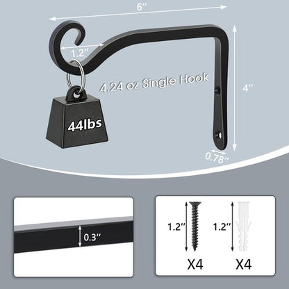 Gtongoko 6-Inch Metal Plant Hangers - Durable Outdoor & Indoor Hooks for Bird Feeders, Lanterns, Black (2 Pack)