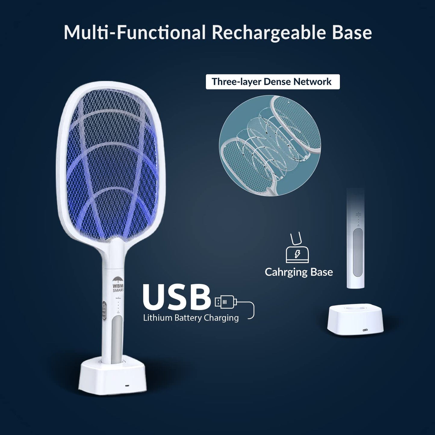 2 in 1 Electric Bug Zapper, Mosquitoes Trap Lamp & Racket, USB Rechargeable Electric Fly Swatter for Home and Outdoor Powerful Grid 3-Layer Safety Mesh Safe to Touch, Pack of 4
