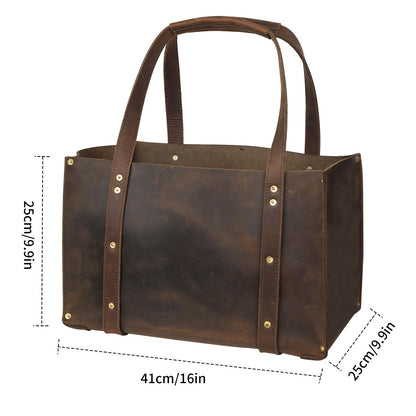 Woodman's Premium Cowhide Leather Log Carrier, Handcrafted Heavy-Duty Firewood Bag for Outdoor Camping, BBQ