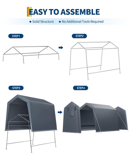 6x6 Ft Carport Heavy Duty Tent with Roll-Up Windows, Portable Garage with Removable Sidewalls & Doors, Car Canopy All-Season Tarp for Car Boat Truck Motorcycle, Grey