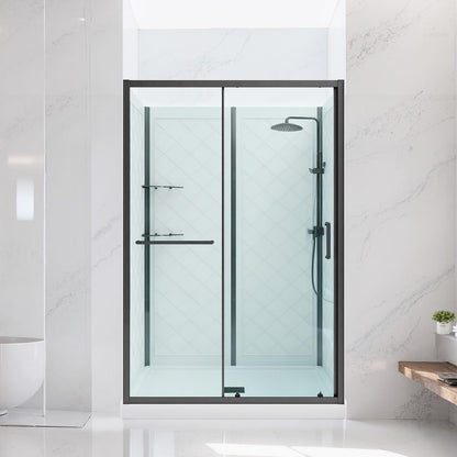 VEVOR Shower Enclosure, 36 in. D x 48 in. W x 79.1 in. H, Framed Sliding Shower Door with 1/4 in. Clear Tempered Glass, Complete Bathroom Alcove Stall with Non-Slip Base Kit & Triple-Sided Wall Panels