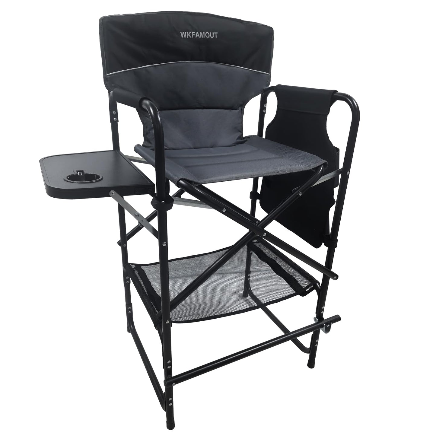 WKFAMOUT Tall Folding Director Chair 30.7" Seat Height Foldable Bar Stool for Makeup Artist Face Painting with Side Table Carry Bag and Cosmetic Bag Supports 350LBS