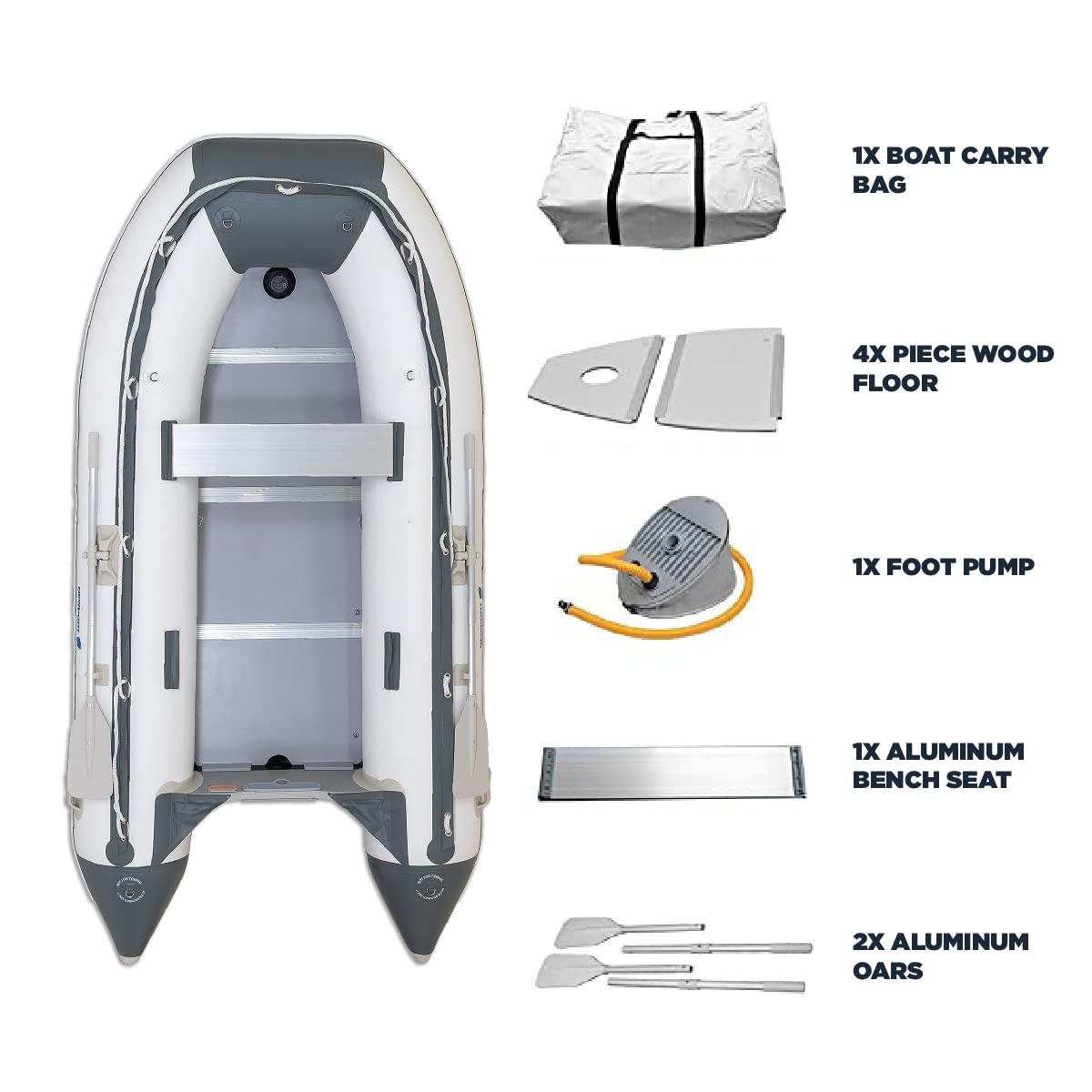 Newport 10ft 6in Newport Model Inflatable Dinghy Boat Transom Sport Tender - 5 Person - 15HP USCG Rated, White/Gray