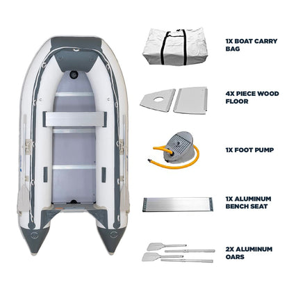 Newport 10ft 6in Newport Model Inflatable Dinghy Boat Transom Sport Tender - 5 Person - 15HP USCG Rated, White/Gray