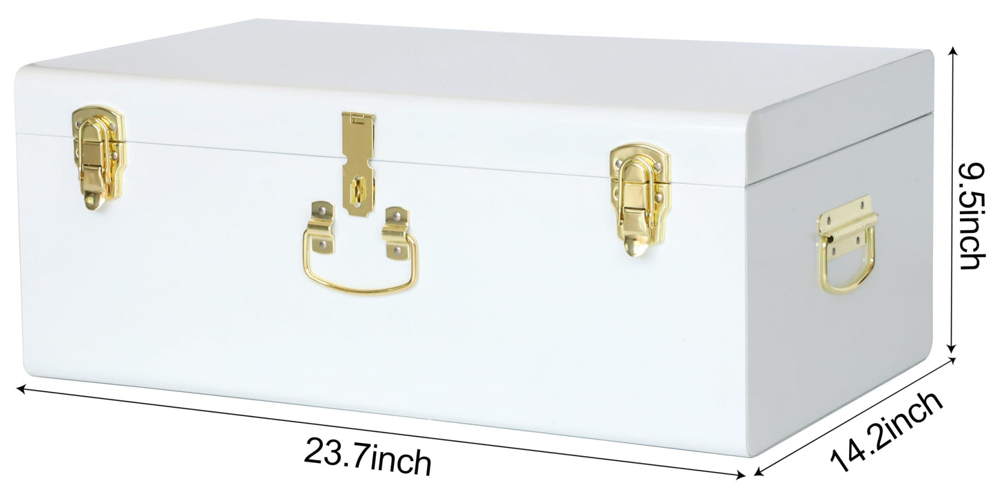 Vixdonos Large Metal Trunk Decorative Storage Box College Dorm Chest with Handle