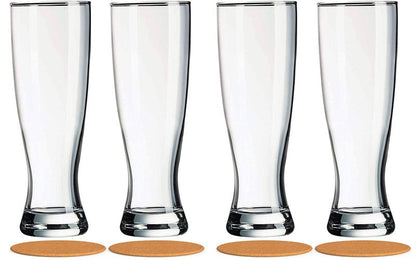 AMZ Empire 16 oz Pilsner Beer Glasses Set of 4, Classic Drinking Beer Glass, Premium Strong and Sturdy Glassware with Coasters