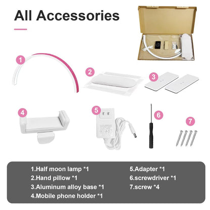 FFKJDM Nail Desk Light, 48W LED, 29-inch Half Moon, Color Temperature 3000K-6000K, Pink