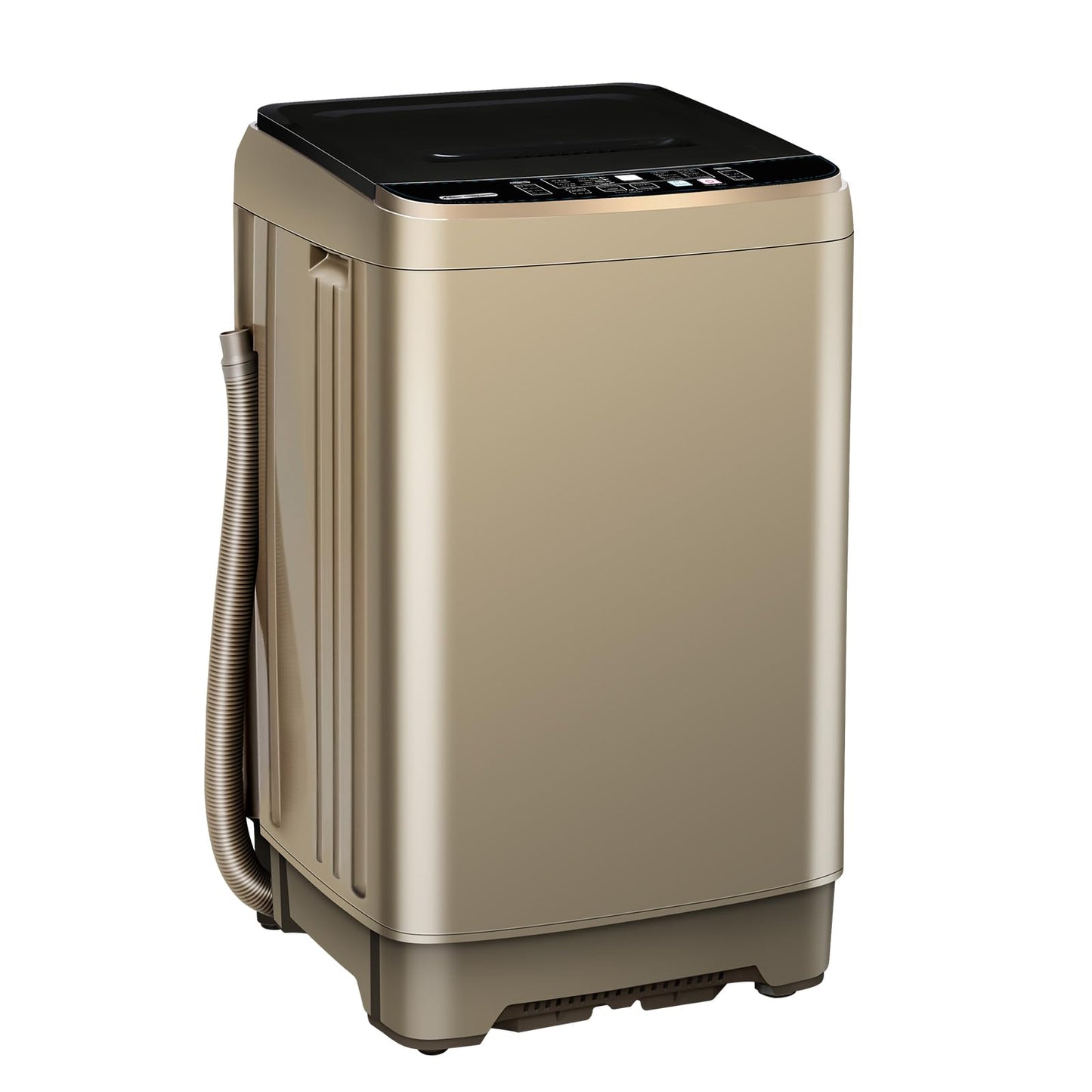 Full Automatic Washing Machine with LED Display, 10 Programs & 8 Water Levels Selections, Portable Compact Laundry Washer with Drain Pump - Gold