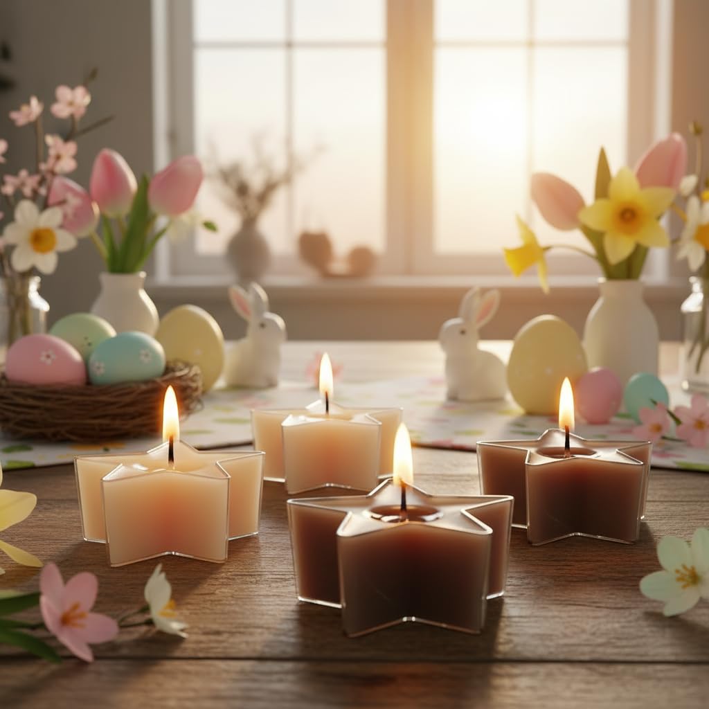 Earth Tone Star Tea Lights Set of 12, Coffee Scented Tealight Candles, Handmade Tea Candles, Long Burning Tealights for Romantic Wedding Home Decor Gift