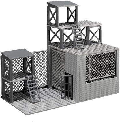 Military Scene Building Set - WW2 Military PrisonMilitary Watchtower Includes Closed Cage Halloween Jail T-Rex Scene 8 Ghost Police Figures