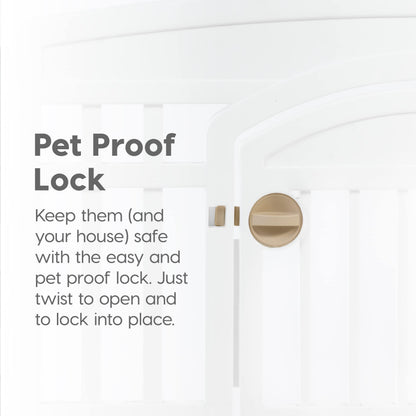 IRIS USA Dog Playpen with Door, 34” 8 Panel Pet Exercise Pen – Indoor Outdoor Puppy Play Pen, Portable Plastic Pet Fence for Small Medium Dogs, Foldable 63” x 63” x 34”, White