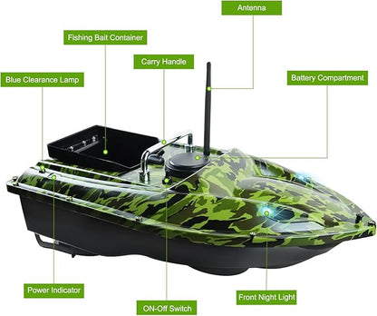Bait Boat for Fishing RC Fishing Bait Boat for Carp Fishing - 546Yards Remote Control with 3.3lbs Loading (Camo Green)