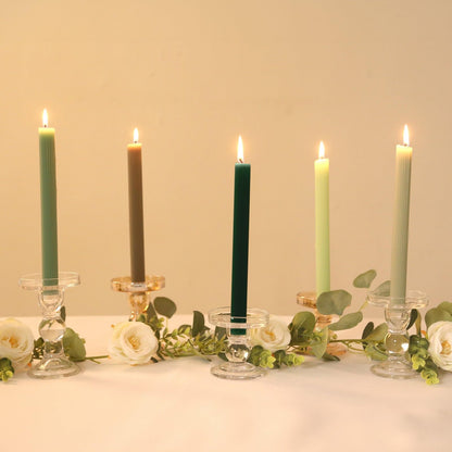 Efavormart 5 Pack 9" Mixed Sage Green Ribbed Unscented Taper Candles, Textured Ribbon Wax with Cotton Wick for Modern Centerpieces and Home Decor