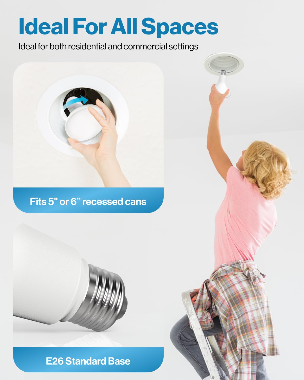 Sunco 48 Pack BR30 LED Bulbs, Indoor Flood Lights CRI93 11W Equivalent 65W 5000K Daylight 850 Lumens, E26 Base, 25000 Lifetime Hours Interior Home Residential Dimmable Recessed Can Light Bulbs - UL