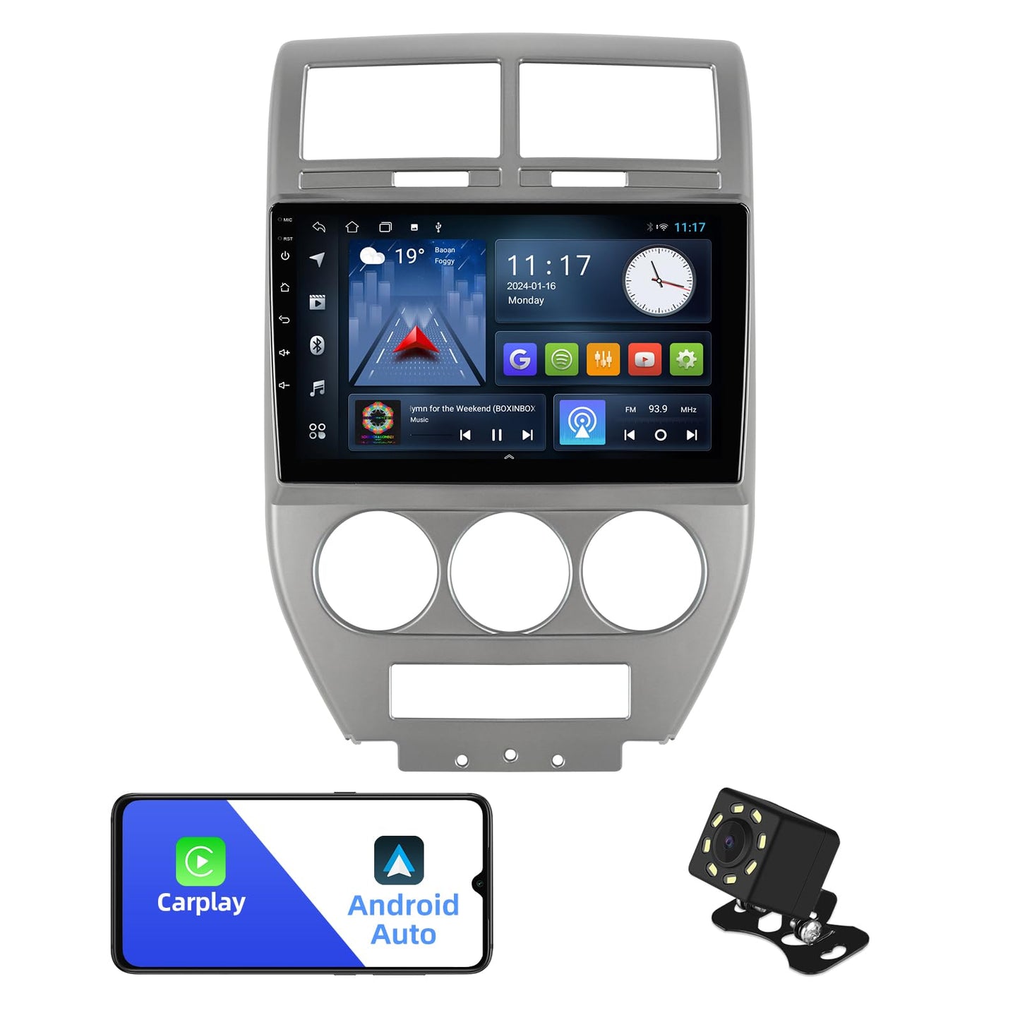 2+32G Android 12 Double Din Car Stereo for Compass Patriot 2007-2009 with 10.1 Inch Touchscreen Radio Built-in Wireless Carplay/Android Auto/GPS/WiFi 6/Bluetooth 5.4/FM/AUX-in/SWC/Backup Camera