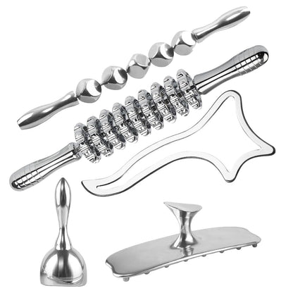 ONUEMP 5-in-1 Stainless Steel Therapy Massage Tools, Gua Sha Scraping Fascia Massage, Maderoterapia Kit Colombiana for Lymphatic Drainage, Cellulite Remover, Ice Body Sculpting