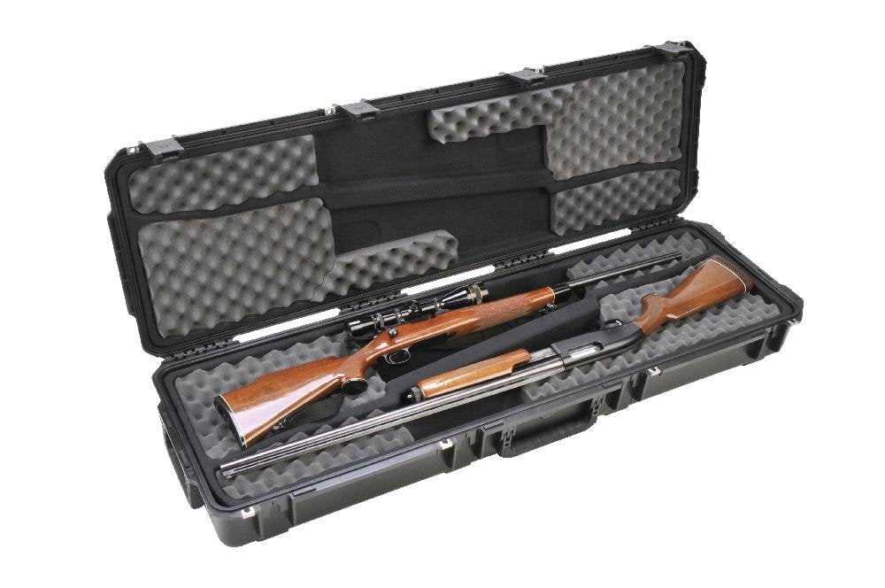 SKB Cases iSeries 3i-5014-DR Double Rifle Hard Case, Waterproof Lockable Tactical Gun Storage Box with Foam Dividers, Wheels and Carrying Handles
