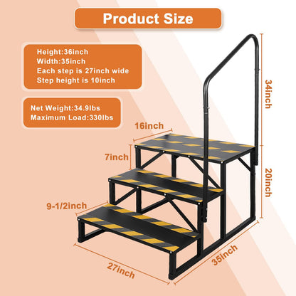 Kinchoix 3 Step RV Stairs, Hot Tub Steps, Outdoor Spa Step Ladder with Handrail,Portable Economy 5th Wheel Stair for Travel Trailer, Motor Home, Camper and Porch with Non-Skid Tapes