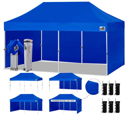 Eurmax USA 10x20 Pop Up Canopy Tent,Commercial Tent with Patented No-Tip Rolling Bag,4 Zippered Removable Walls,UV & Water Resistant Canopy Top,Heavy Duty Outdoor Gazebo,Instant Shelter(Blue)
