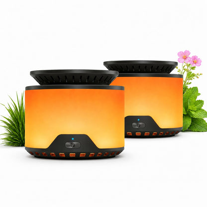 (2 Pack) Rechargeable Electronic Mosquito Repeller - 1500mAh High-Capacity Battery - Advanced Fan-Assisted Essential Oil Diffusion System - Amber 2000K Non-Attractant LED - USB-C Fast Charging