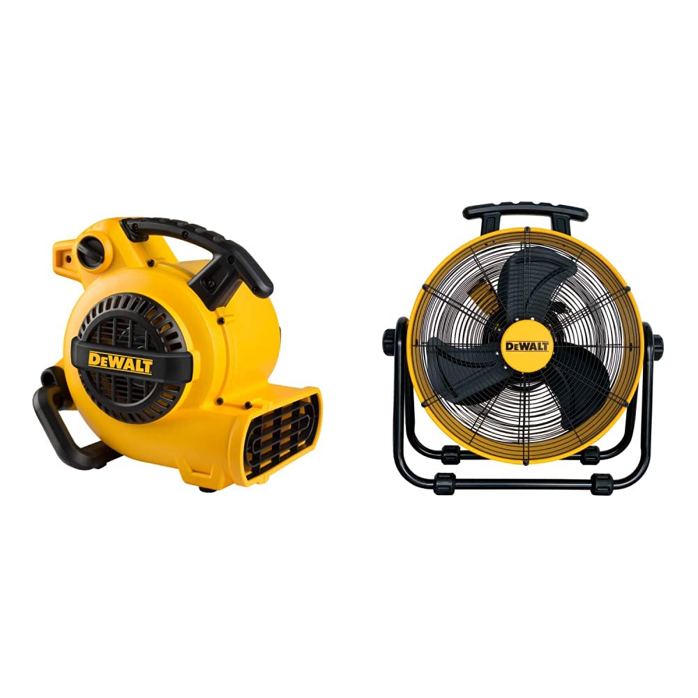 DEWALT DXAM-2260 Portable Air Mover/Floor Dryer, 600 Cfm & DEWALT DXF-2042 High-Velocity Industrial,Warehouse Fan Heavy Duty Mover Portable Air Circulator 3-Speed Adjustable Tilt, 20", Yellow