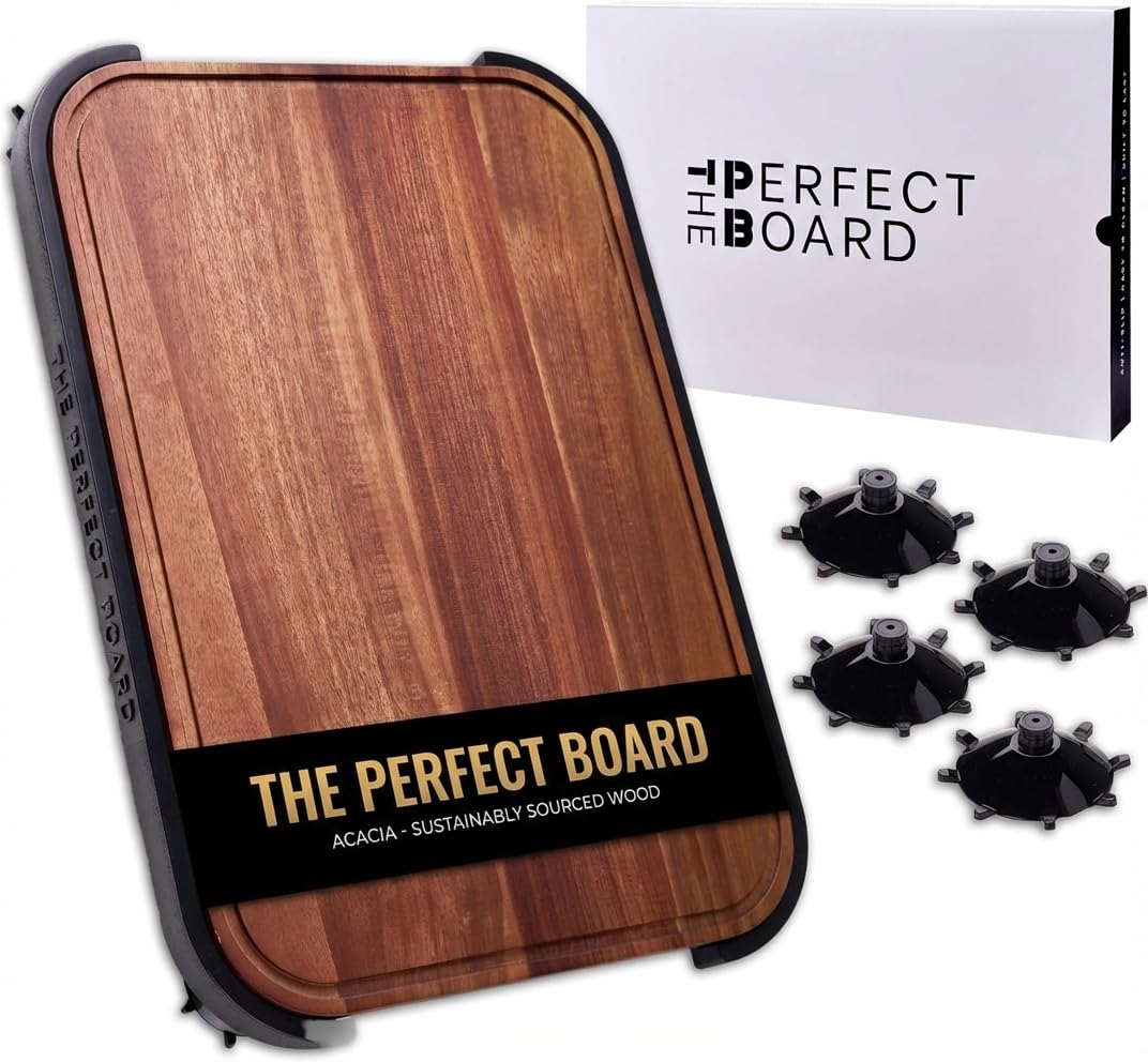 Acacia Wood Cutting Board for Kitchen - 17x12 Large Butcher Block with Non-Slip Suction Cup Frame & Juice Groove - Reversible Heavy Duty Chopping Board - Professional Chef Designed Sustainable Wood