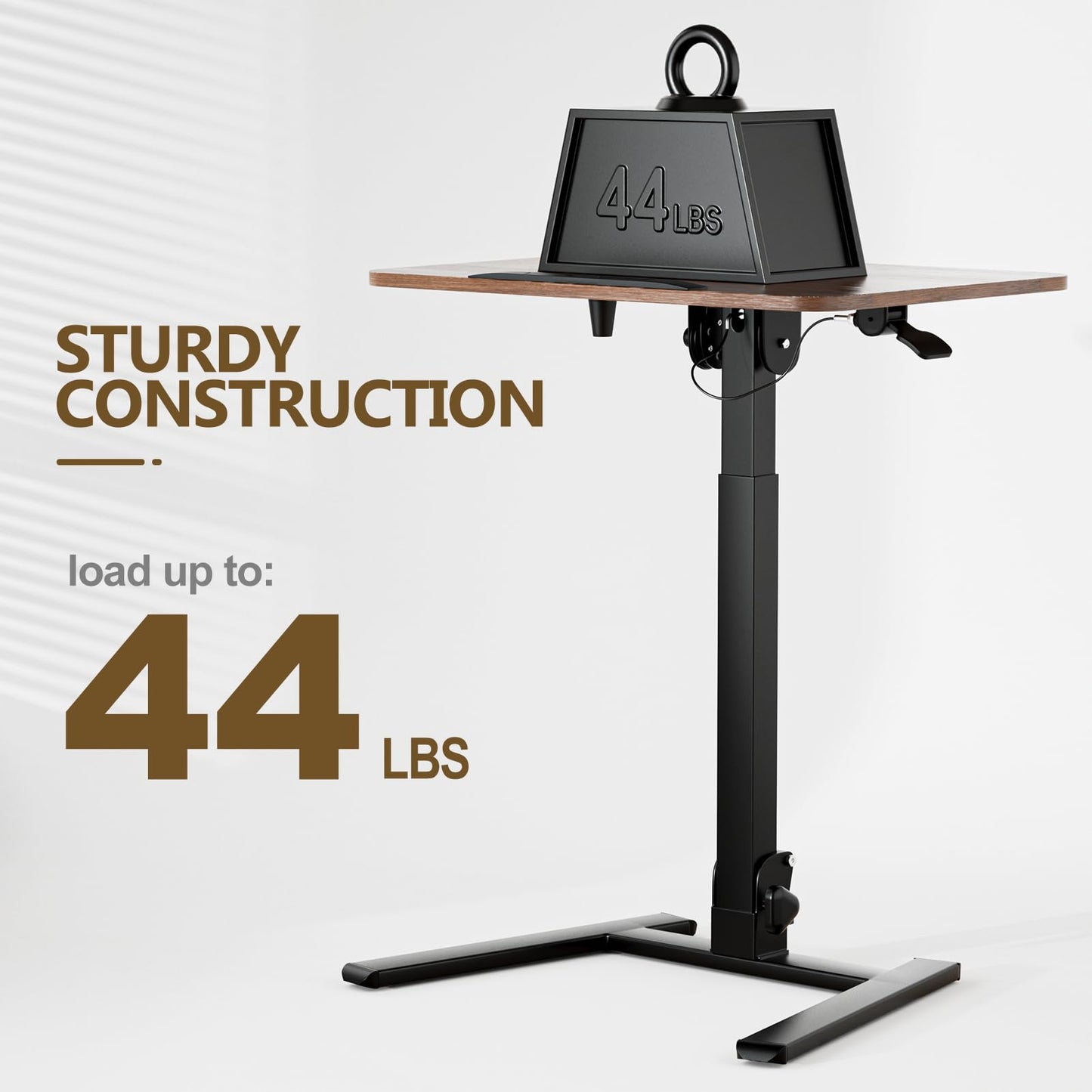 OUKMIC 25 Inch Mobile Foldable Standing Desk, 180 Degree Tiltable Portable Rolling Laptop Table, Height Adjustable Sit-Stand Desk with Wheels, No Assembly Computer Workstation for Home Office, Brown